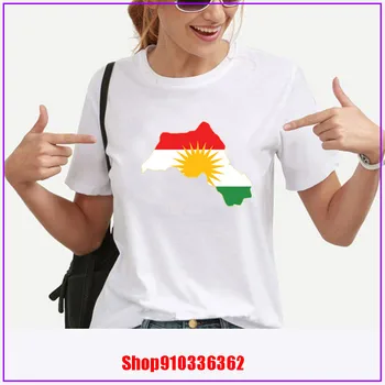 Kurdistan Flag Map Design de Tricou O-neck Bumbac Natural de Vara cu Maneci Scurte pentru Femei Hipster Online Tricouri vetement femme
