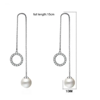 Femeile Perle Cercei Lungi cu Cubic Zirconia Moda Argint 925 Legăna Cercei pentru Nunta Logodna Bijuterii