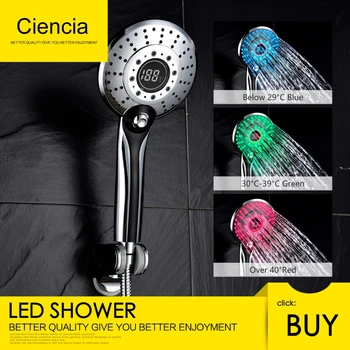 Transport gratuit Ciencia Plastic ABS Cromat cap de duș portabil,cu 3 culori 2-setiing apă Glow LED Lumină Temperatura cap de Duș