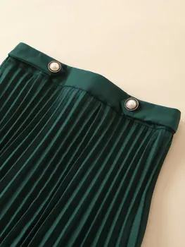 Toppies vara verde fuste plisate perle buton doamnelor talie mare fuste elegante streetwear 2020 moda