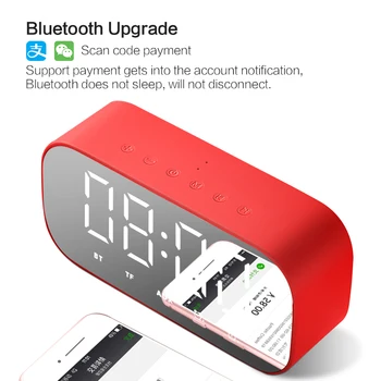 Difuzor Bluetooth cu Radio FM cu LED-uri Oglindă Ceas Deșteptător Subwoofer Music Player Snooze Ceas de pe Desktop Wireless