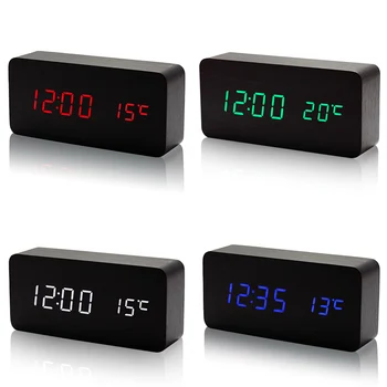 Lemn LED Ceas cu Alarmă cu Temperatura Sunete de Control Calendar Display LED Electronice Digitale Desktop Ceasuri de Masa