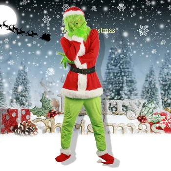 De Halloween, De Crăciun Cosplay Haine Santa Geek Verde Păros Grinch Petrecere De Performanță Costum De Crăciun Pentru Adulți Costume Cosplay