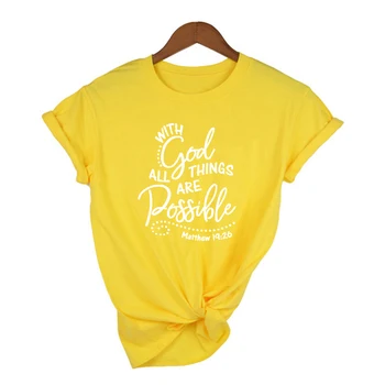 Cu Dumnezeu Toate Lucrurile Sunt Posibile Imprimare Femei Creștine Tricou Religioase Grafic Teuri Credință Feminin Topuri Haine De Vară Camisetas