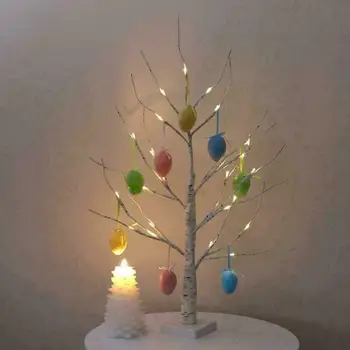 60cm Alb Paști Copac cu Lumini Decorative Ouă de Paști Pentru a Atarna Ornamente