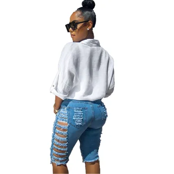 Vara Femei Blugi Pantaloni Scurți Pentru Femei De Moda Găuri Furat Direct Din Denim Pantaloni Scurți Genunchi Lungime Pantaloni Skinny 2020 Mai Nou De Talie Mare
