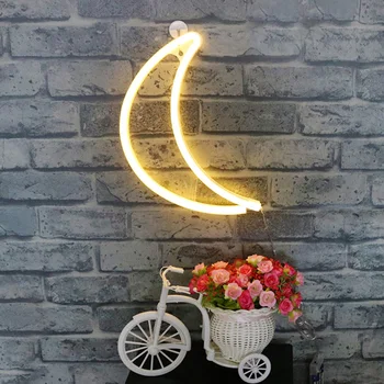 Luna în Formă de Lumină LED-uri Decorative de Perete Agățat Lămpi de Neon Lumina de Noapte Bedroom Home Petrecere de Craciun Decor de Ziua de nastere Cadou de Vacanță