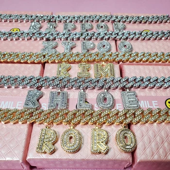 DIY Iced din Zircon Scrisoare Delicată Brățară Numele Stras Cubanez Lanț pentru Femei Bijuterii en-Gros