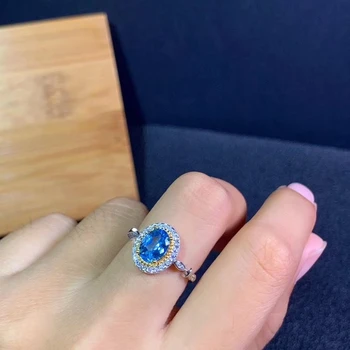 Frumos natural topaz inel pentru femei inel de argint ocean albastru culoare naturală gem real argint 925 fata ziua de nastere cadou bijuterie ovală