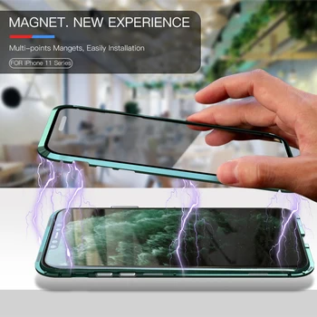 360 de Grade Full Magnetic de Caz Pentru iPhone 11 Pro Max Cazuri Capacul Frontal de Sticla din Spate de Caz Pentru iPhone 11pro iphone11 pro Magnet Coque