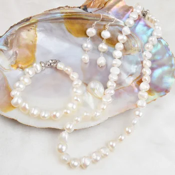 ASHIQI Naturale de apă Dulce Pearl Seturi de Bijuterii pentru Femei 9-10mm Baroc Pearl NE+BR+EA