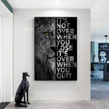 Leu negru cu Cuvinte de Inspiratie Perete Panza Pictura Arta Postere Si Printuri pe Canvas de Artă pentru Living Decor Acasă