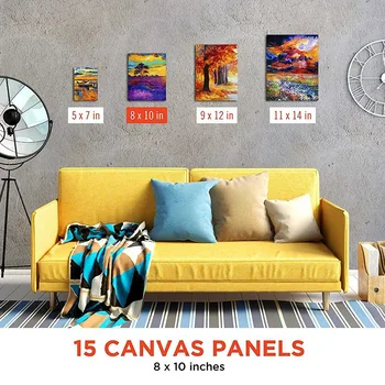 Tablou Canvas Panouri 5X7, 8X10, 9X12, 11X14 Inch (3, 12 Pack) pentru Acrilic si Ulei de Artă, pentru Artiști, Pictori și Copii