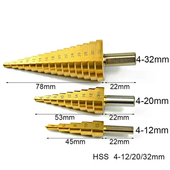 3 Buc Metrice Spiral Flute Gaura Cutter Pagoda Forma 4-12 / 20 / 32mm Hss Cu Con de Foraj Set Hss Pas Ascuți