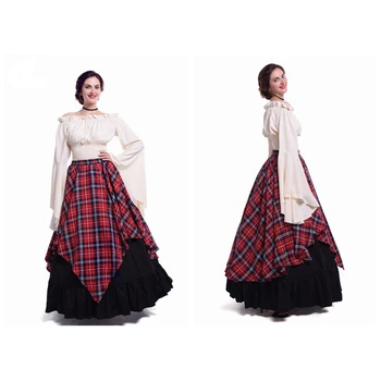 Șansă reală Medieval Rochie de Epocă Renascentistă pentru Femei Costum de Țară Pastorală Retro Rotund Gat Talie Mare Elegant Dulce Fusta