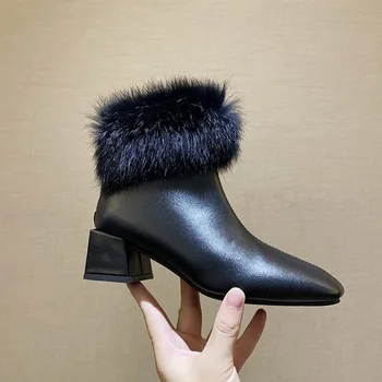 Femei Pantofi De Iarnă Mijlocul Tocuri Doamnelor Moda Blană De Pluș Cald Femeie Cizme De Zapada Non Alunecare Fermoar Femeie Încălțăminte Cizme Glezna