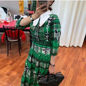 RUGOD 2021 tânăr chic coreeană stil retro rochii de dulce all-meci retro streetwear verde geometrice lovit rochie de culoare 2021 primăvară