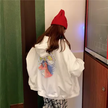 2019 noi de iarna casual bf unicorn tipărite cu litere de moda Harajuku jacheta de personalitate fata de slăbit pentru femei hanorac cu glugă