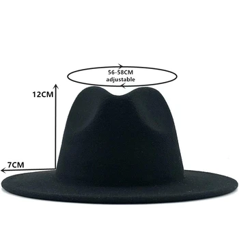Simplu Unisex Exterior kaki Interior Negru de Lână Simțit Jazz Pălării Fedora cu Bărbați Femei Margine Largă Panama Trilby Capac 56-58-60CM