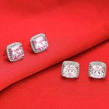 Crăciun Argint 925 roz cercei Zircon Cercei stud Cercei Brinco pentru femei Bijuterii de nunta e1097