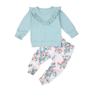 Haine de copii-Fete Set Ciufulit Maneca Lunga Pulover de Moda de Top Floral Pantaloni 1-6Y de copii pentru Copii de Primavara Toamna Casual Bumbac Tinuta