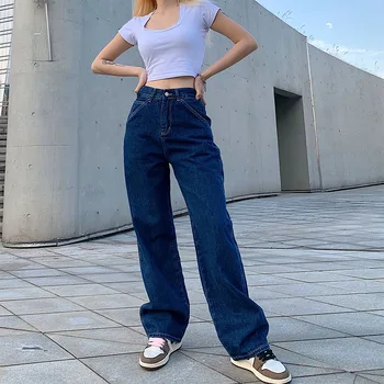 Europa Și America De Toamnă De Primăvară Femei Blugi Pantaloni Nou Stil De Moda De Talie Mare, Strada Casual Drept Monofazate Pantaloni De Culoare
