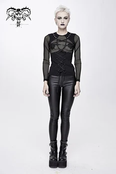 Diavolul Femei de Moda Gotic de Zi cu Maneca Lunga T-shirt Sexy Slim Fit Pentagon Star Decor Personalitate Casual Tees