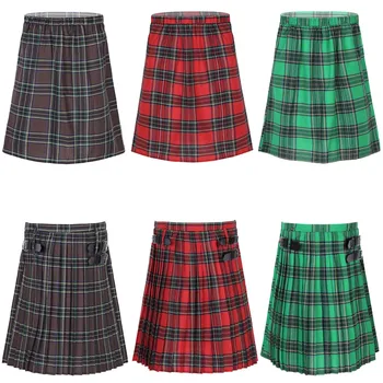 Scottish Mens Kilt Tradiționale Carouri Centura Cutat Bilaterale Lanț Maro Roșu Verde Gotice Punk Scotiana Tartan Pantaloni Fuste