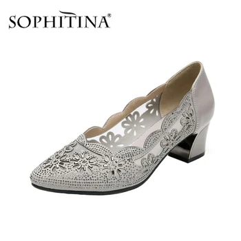 SOPHITINA Stras Pompe de Moda de Înaltă Calitate din Piele Toc Pătrat Confortabil Pantofi Superficial Nou Pompe de Femei PO431
