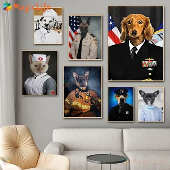 Asistenta Cat De Epocă Războinic Câine Animal De Companie Nordic Poster Poze De Perete Pentru Camera De Zi De Perete De Arta Panza Pictura Imagine Fără Chenar