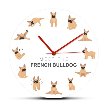 Bulldog Francez De Câine Sănătos Yoga Ceasuri De Perete Decor Acasă Bouledogue Français Francezi Catelus Rotunjite Ceasuri Ceas Agățat