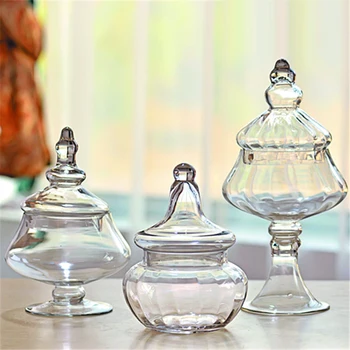 Europene transparent Sticla lucrate manual Bomboane Borcan de sticlă rezervor de depozitare sticle de praf-dovada cu capac recipient de sticlă decor acasă
