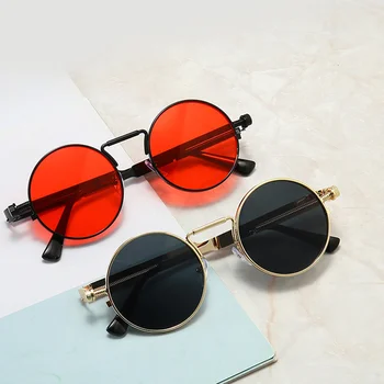 Femeile Metal Punk Epocă ochelari de soare Rotund ochelari de Soare Barbati de Brand Designer de Moda Ochelari Oglindă Lentile de Înaltă Calitate Oculos UV400