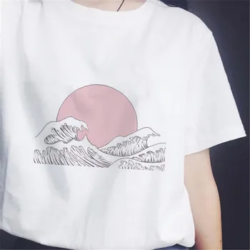 Harajuku Stil Japonez T-shirt Femei Desene animate Apus de soare Peste Mare Tricou coreean Tricou de Vara Tricou Femme Îmbrăcăminte