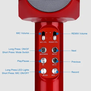 Besegad Wireless Karaoke Microfon Difuzor Portabil Bluetooth Built-in Lumini cu LED-uri Radio FM pentru iOS, Android Telefon, Tableta, Laptop