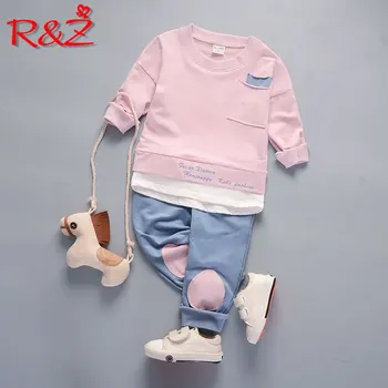 R&Z 2019 Primăvara și Toamna Noi Copii coreean Uzura de Buzunar Cusut Set Pulover Patch Pantaloni Set de Două piese
