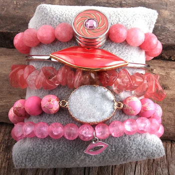 RH Moda Boho Bijuterii Roz Brățară de Piatră și Inima Cuff Brățară 5pc Bratari Seturi Pentru Femei Boem Jewelryes Cadou DropShip