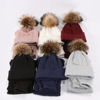 3pcs Bărbați Femei Tricotate Beanie Pălărie Eșarfă Mănuși Set de Iarna Cald Fals Minge Pom Pom