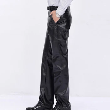 Noua Toamna Iarna Modei Masculine PU Pantaloni Bărbați Faux din Piele Vrac Direct de Motociclete Windproof Pantaloni Plus Dimensiune Pentru bărbați