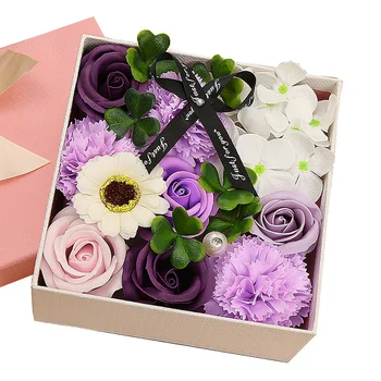 50Pcs/cutie de Ziua Mamei Ziua Profesorului, ziua Recunostintei Card Cadou Garoafa Sapun Flori de Simulare a Crescut Buchet de Flori de Ambalare