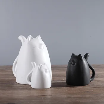 Nordic Pisici Familie Model în Miniatură Figurine Cameră de zi cu TV Cabinet Ornament Decor Acasă de Creație Ceramică Artizanat Cadouri
