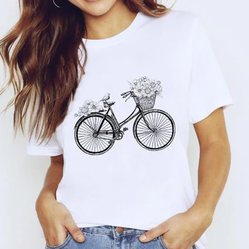 T-shirt-uri de Top pentru Femei 90 Dragoste de Viață Bicicleta Drăguț Maneci Scurte Florale Îmbrăcăminte de Imprimare Doamna Grafic T Shirt Doamnelor sex Feminin Tee T-Shirt