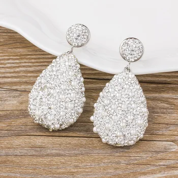 Noua Modă Simplu de Mireasa Legăna Cercei cu Perle pentru Femei de Argint de Culoare Stras Nunta Mireasa Apă Picătură Cercei Bijuterii