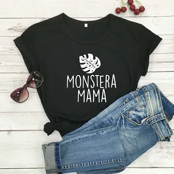Monstera Frunze mama de moda pentru femei din bumbac casual grafice de epocă tricou tânăr hipster estetice camisetas mama daystee sus