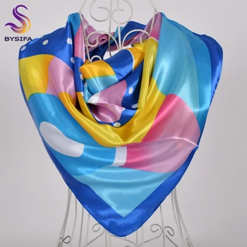 [BYSIFA] Albastru Roz Femei Eșarfă de Mătase de Moda Hijab Polka Dot Pătrat Eșarfe Imprimate 90*90cm Brand Toamna Iarna Satin Eșarfă Șal