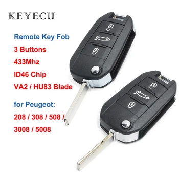 Keyecu Înlocuire Flip de la Distanță Cheie Telecomanda 3 Butoane 433MHz cu Cip ID46 pentru Peugeot 208 508 308 3008 5008