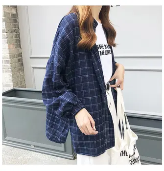 SOUGEN Noua Femeie Bluza Vintage Camasa Carouri de Moda coreeană Îmbrăcăminte Singur Pieptul Rândul său, în Jos Guler Maneca Lunga Butonul Feminina