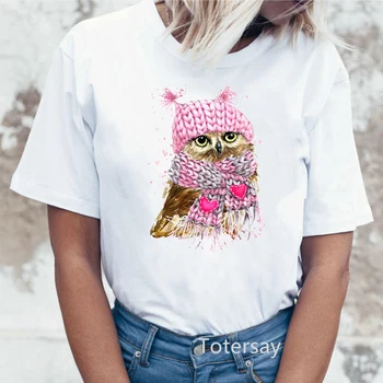 Retro Bufnita de Design t-shirt de Vară de Moda Doamnelor tricou Kawaii Owl Print Grafic Doamnelor tricou Maneca Scurta Casual Topuri Femeile