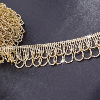 10yards frumoasa îmbrăcăminte pietre tassel trim coase pe cristal patch-uri pentru femei rochie centura manual de îmbrăcăminte lanț HF-531