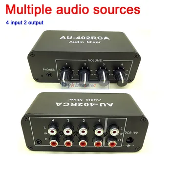 DYKB Multi-Sursă RCA Mixer Audio Stereo Reverberator Audio Comutator Comutator 4 intrare 2 driver de ieșire pentru căști de control al volumului